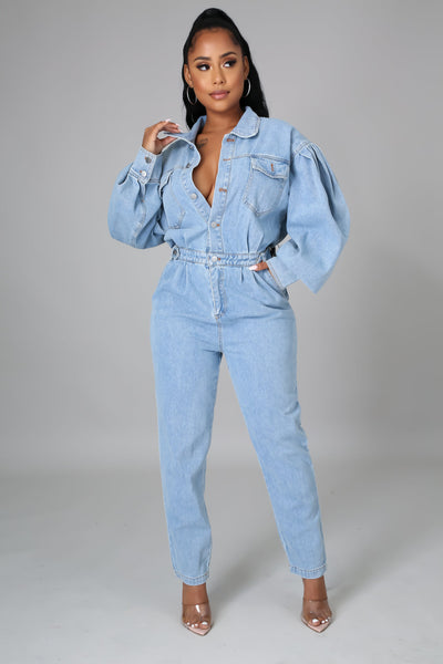 Light blue denim jumpsuit