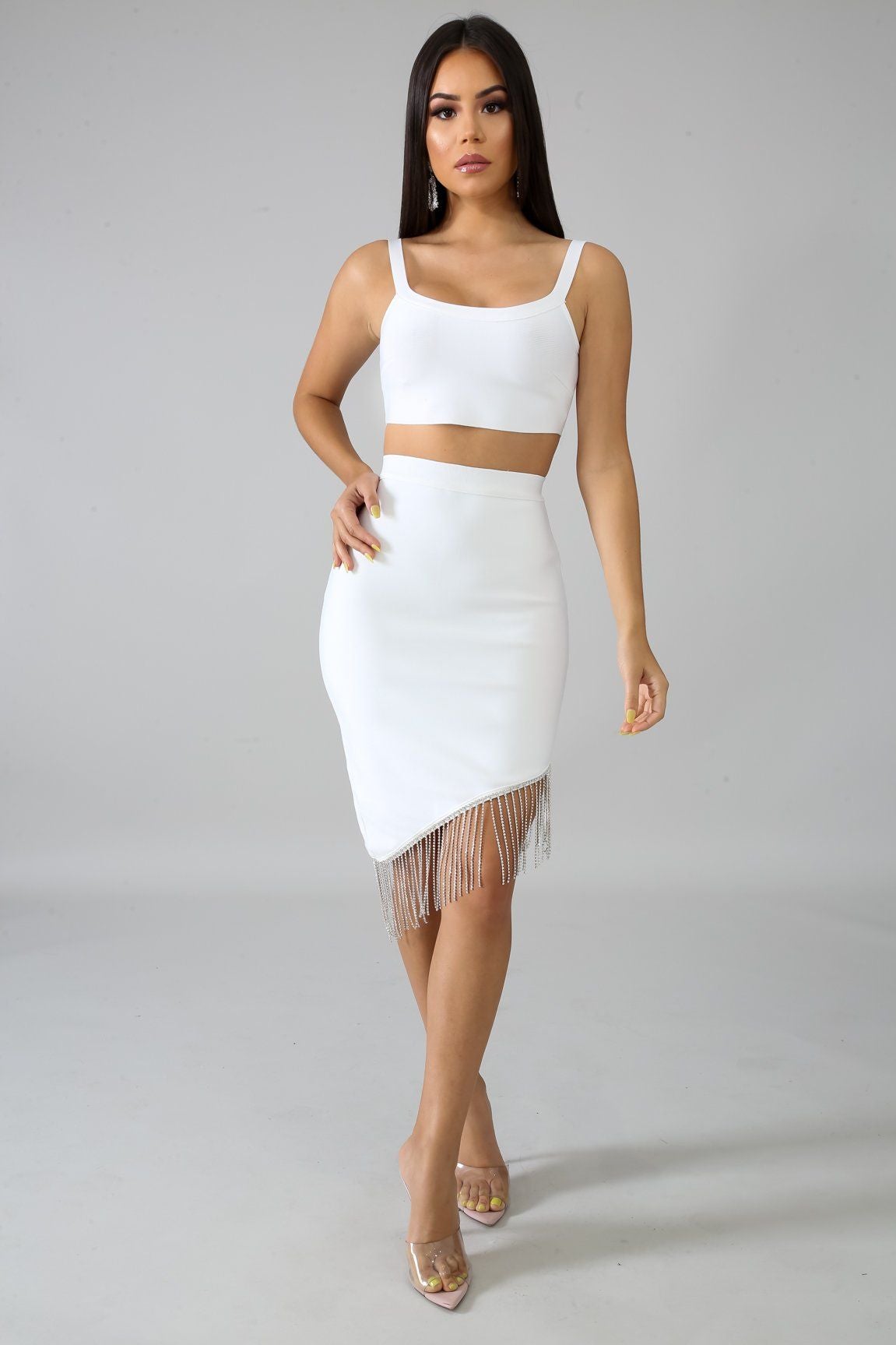 Rhinestone Fringe Bondage Skirt Set | GitiOnline