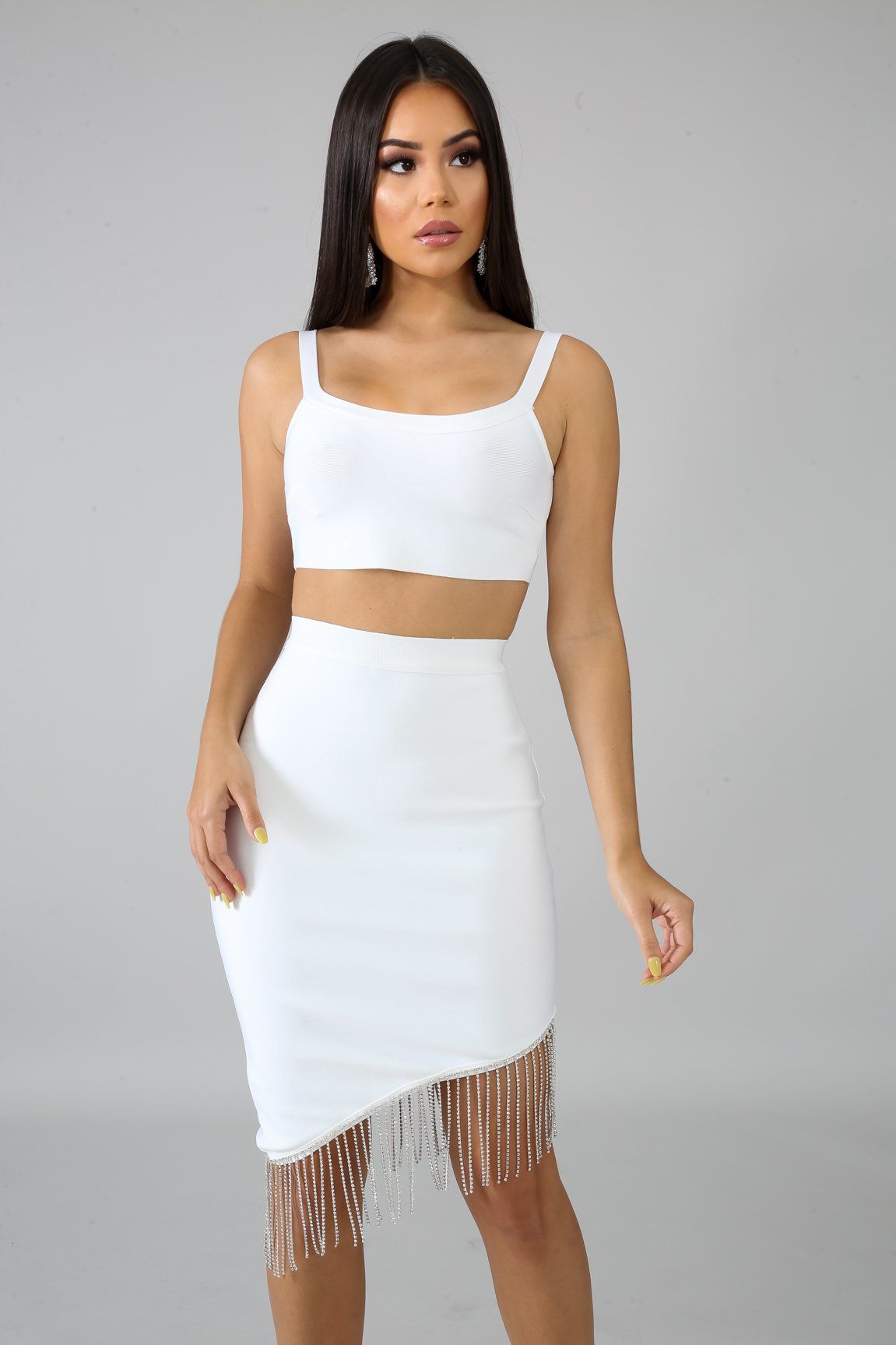 Rhinestone Fringe Bondage Skirt Set | GitiOnline
