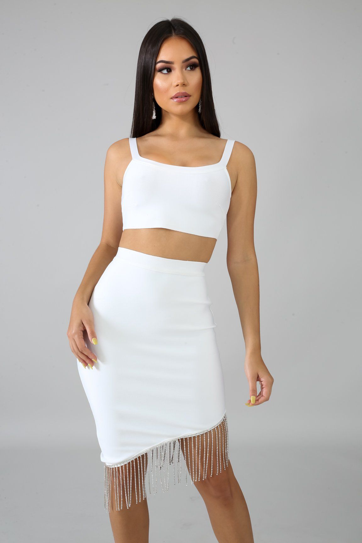 Rhinestone Fringe Bondage Skirt Set | GitiOnline