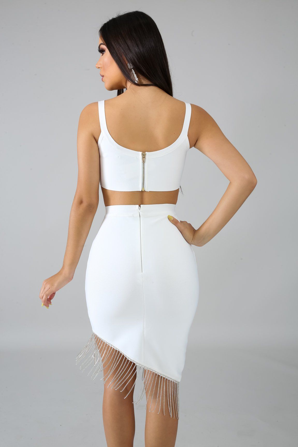 Rhinestone Fringe Bondage Skirt Set | GitiOnline