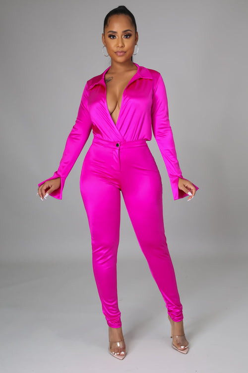 Satin Power Bodysuit Pant Set