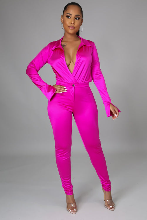 Satin Power Bodysuit Pant Set