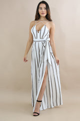 Striped Cut Out Jmupsuit