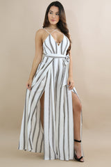 Striped Cut Out Jmupsuit