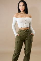 Scallop Button Crop Top