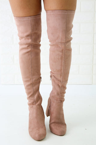 Lucite Open Toe Chunky Heeled Mid Calf Boots