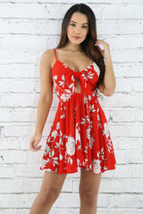 Floral Bow Mini Flare Dress