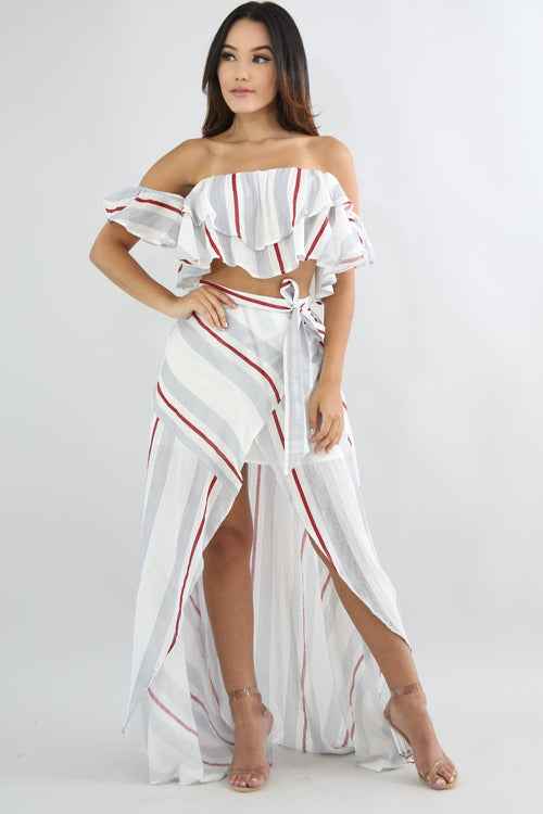 Overlay Striped Skirt Set