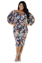 Floral Bee Midi Stretchy Dress