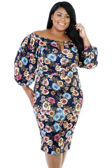 Floral Bee Midi Stretchy Dress