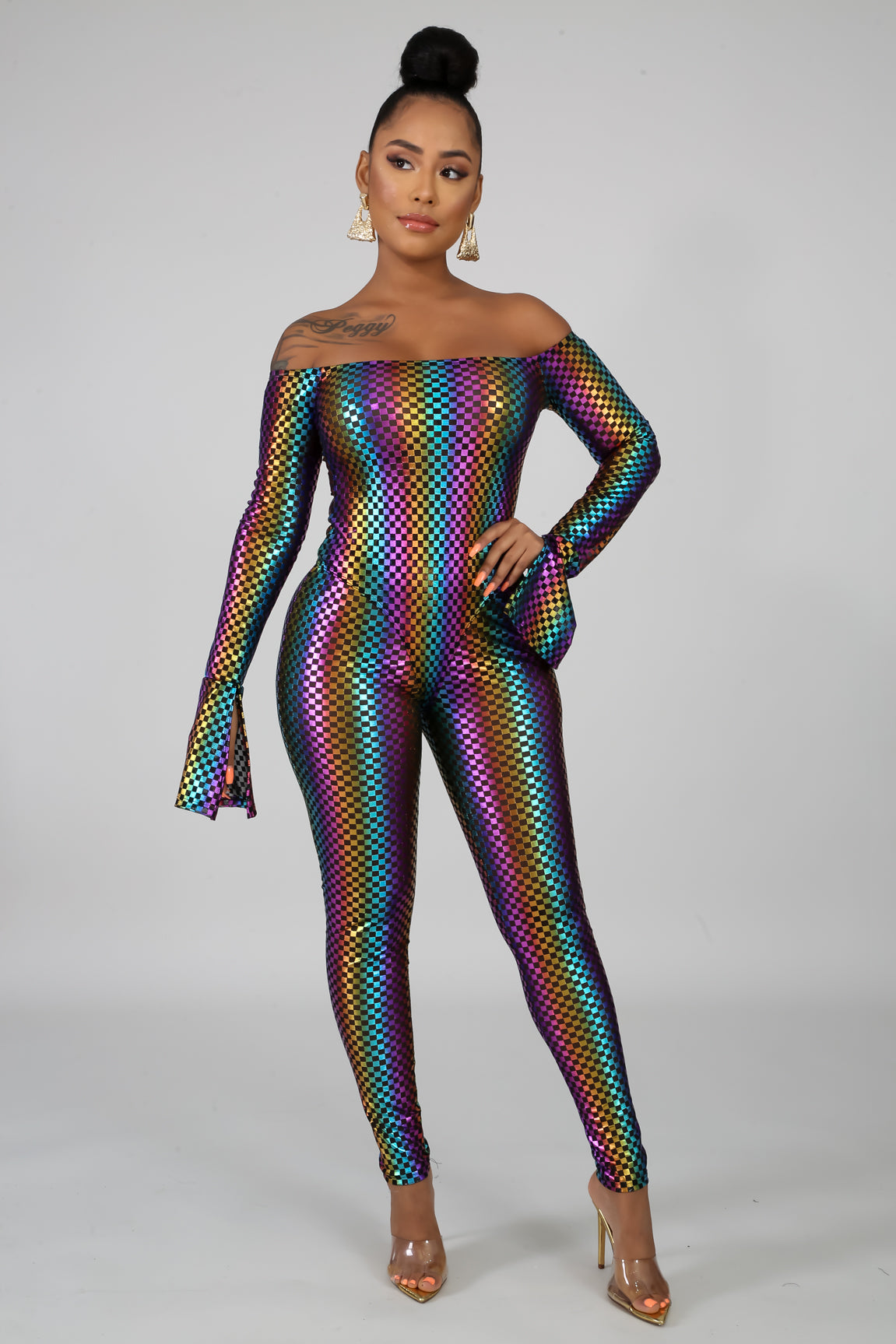 Rainbow Checkered Bodysuit Pant Set