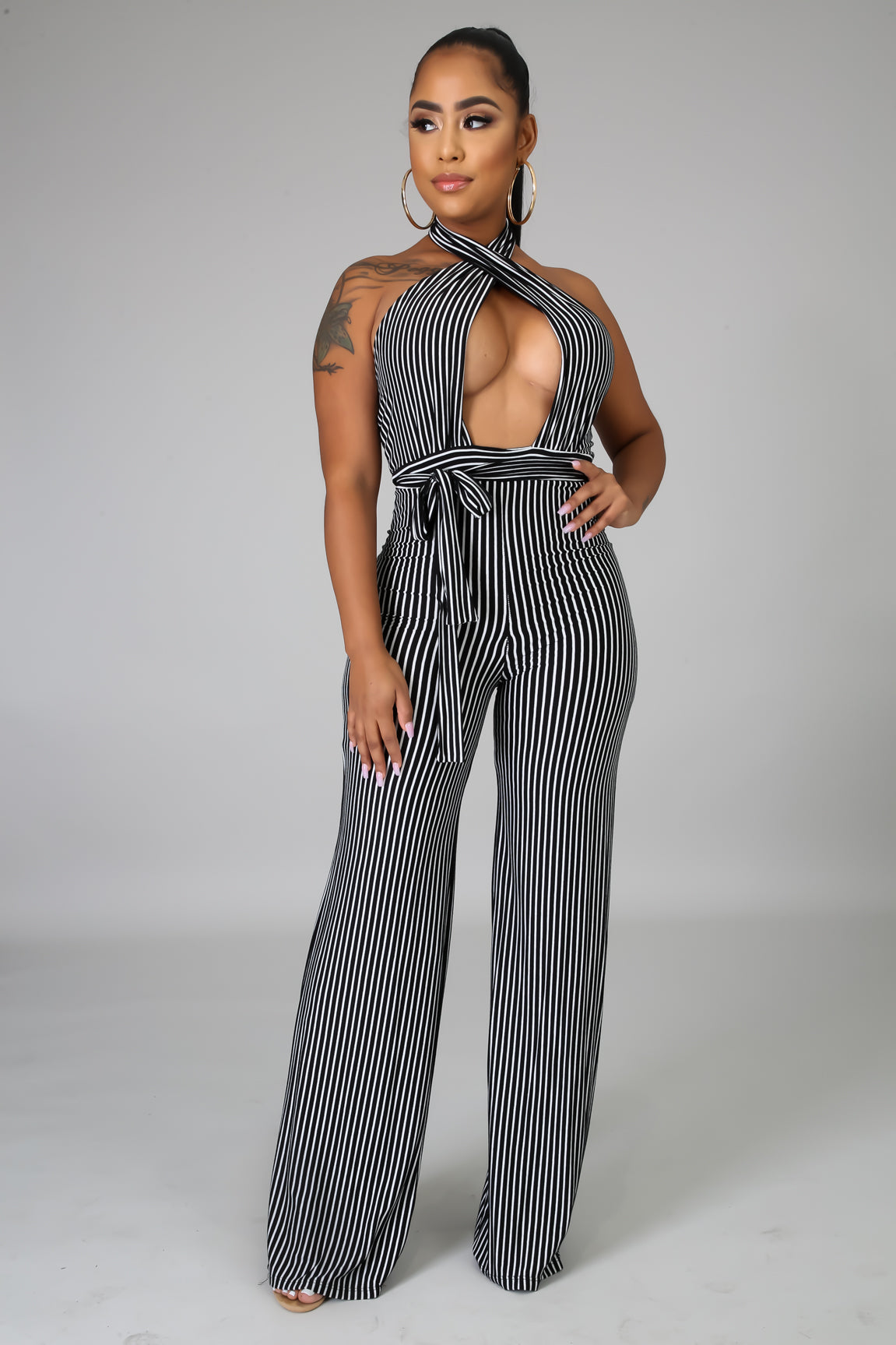 Stripped Criss Crossed Jumpsuit