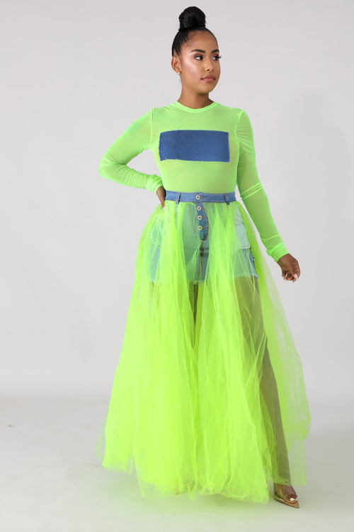 Raw Tulle Denim Maxi Skirt | GitiOnline