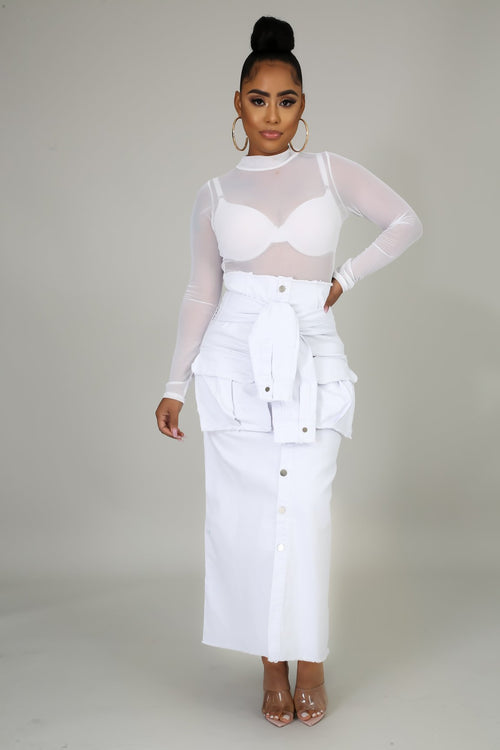 Trim Denim Maxi Skirt