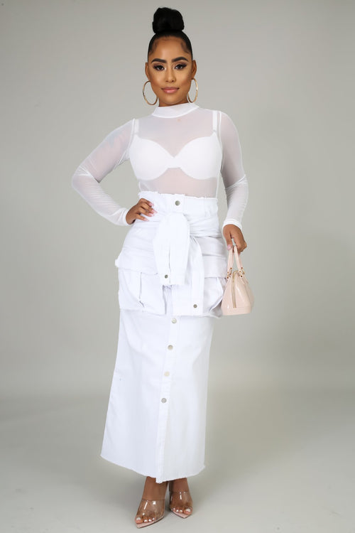 Trim Denim Maxi Skirt
