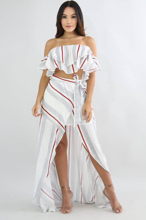 Overlay Striped Skirt Set