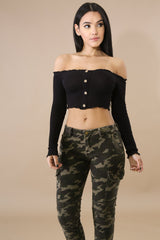 Scallop Button Crop Top