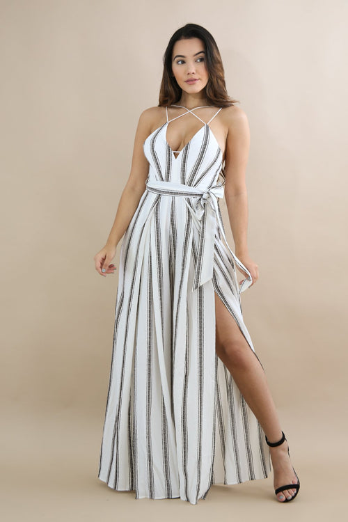 Striped Cut Out Jmupsuit
