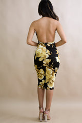 Golden Floral Cut Out Body-Con Dress