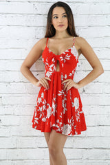 Floral Bow Mini Flare Dress