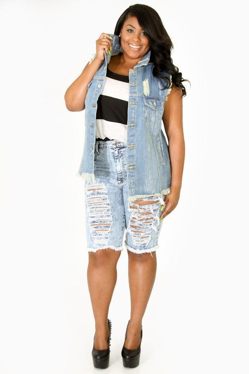 Distressed Denim Vest